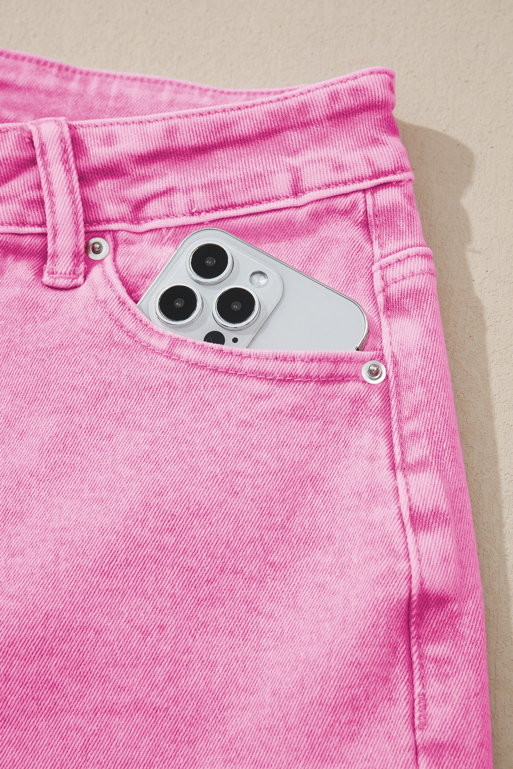 Pink Acid Wash High Waist Uneven Raw Hem Shift Jeans