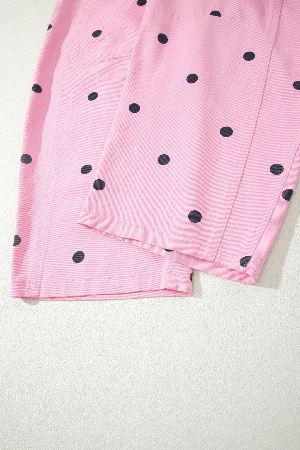Light French Beige Polka Dot Print Bib Pocket Denim Barrel Overalls Jumpsuit
