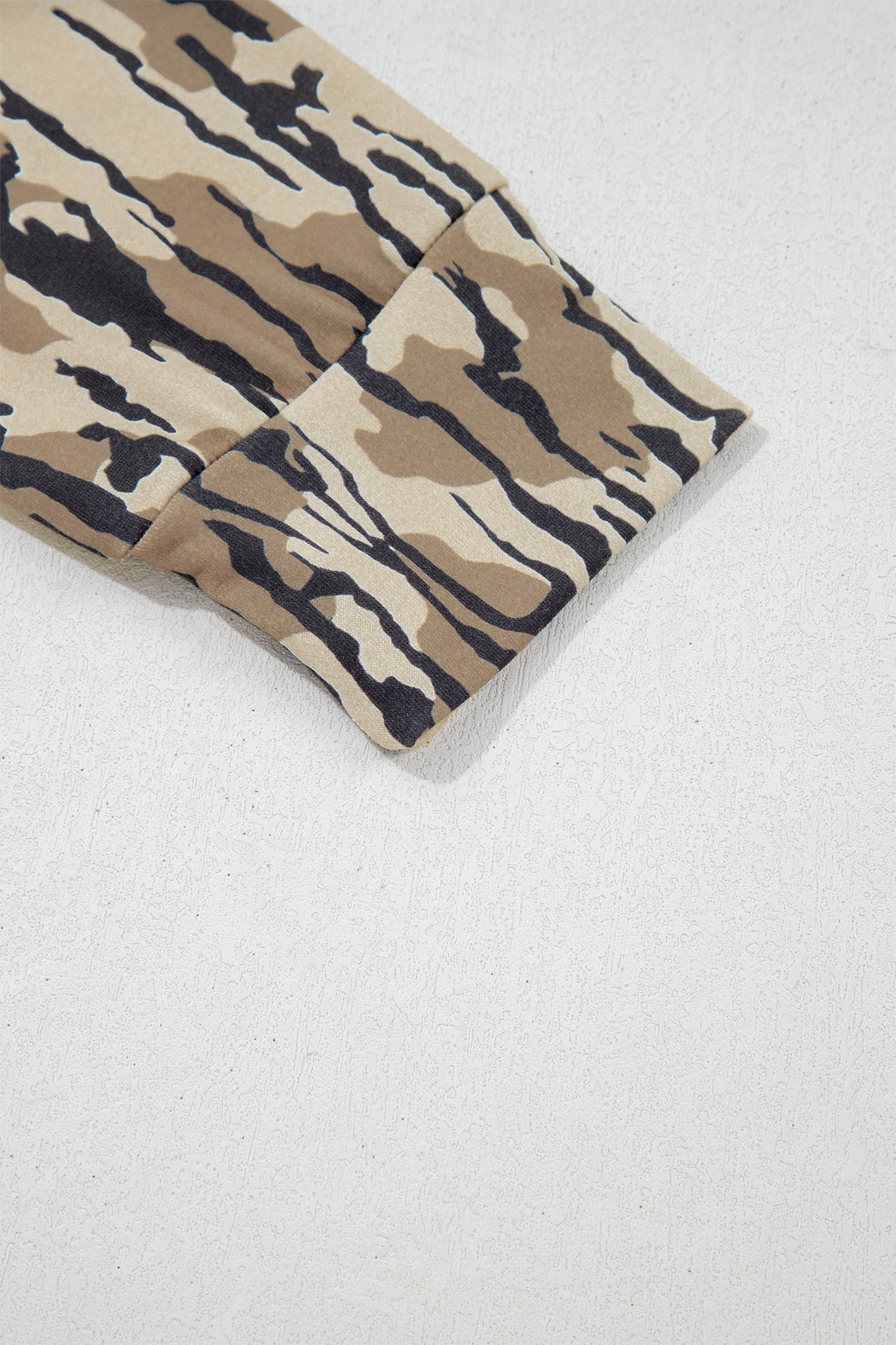 Brown Camouflage Zipper Collar Front Pocket Pullover Sweatshirt