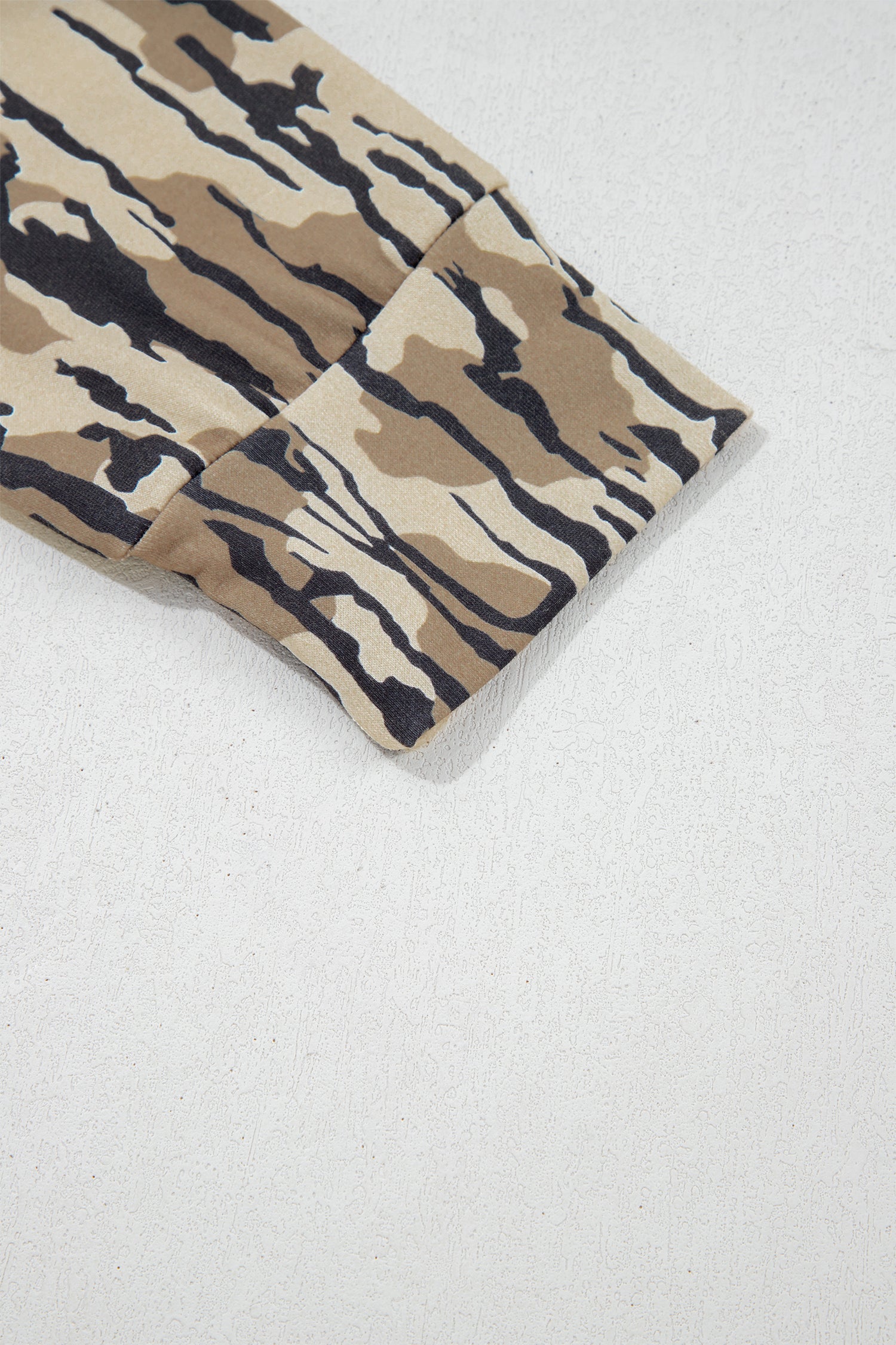 Brown Camouflage Zipper Collar Front Pocket Pullover Sweatshirt
