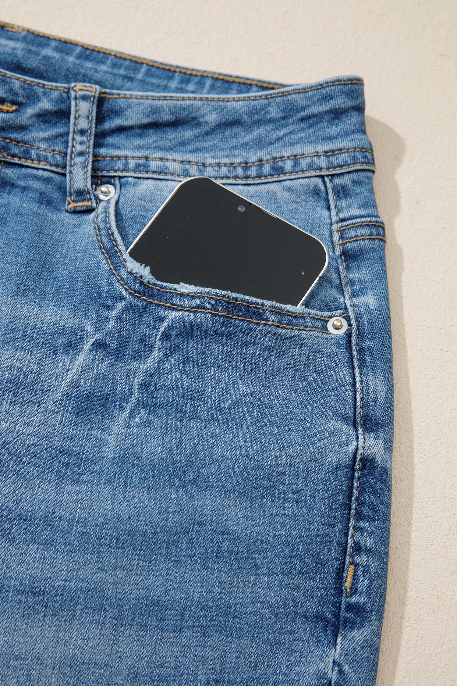 Acid Washed Straight Leg Full Length Casual Jeans