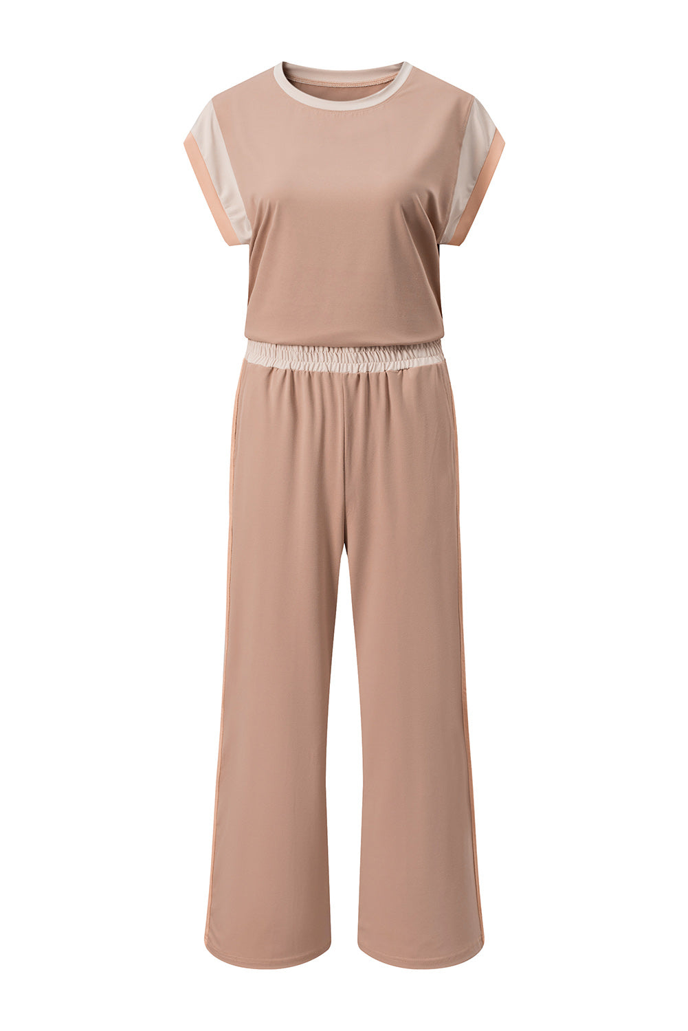 Racing Red Color Block Detail Casual Two-piece Set
