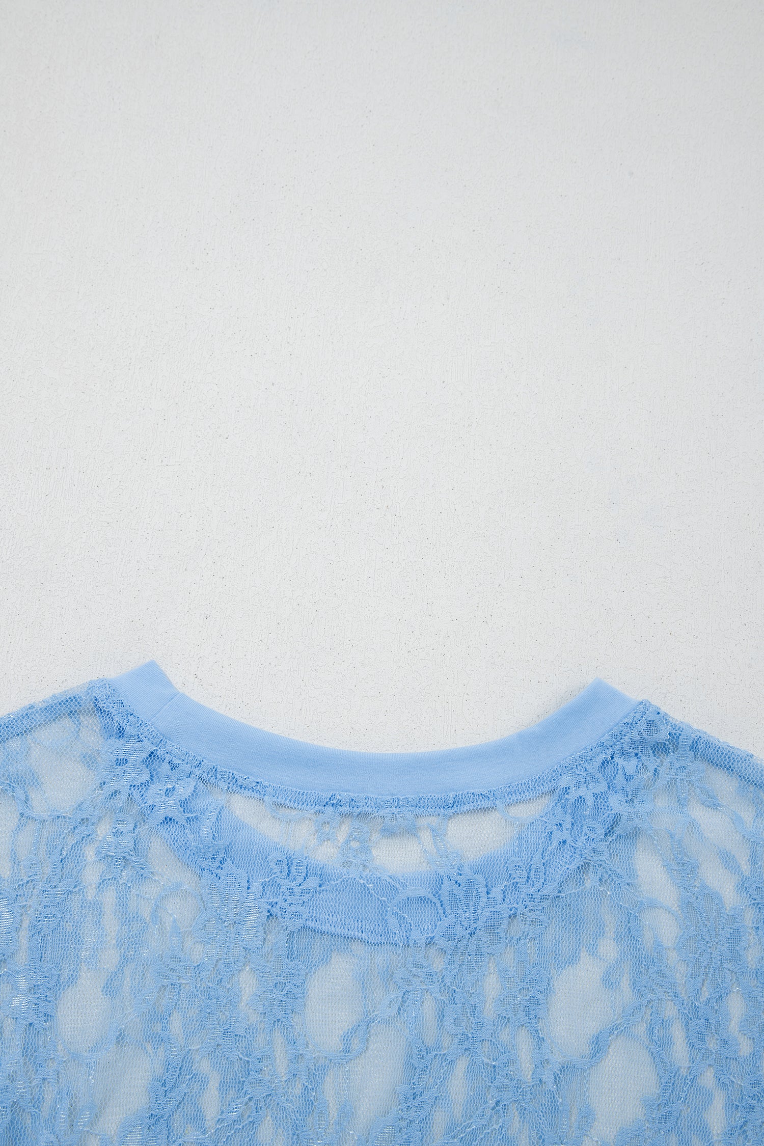 Beau Blue Sheer Floral Lace Boxy Tee