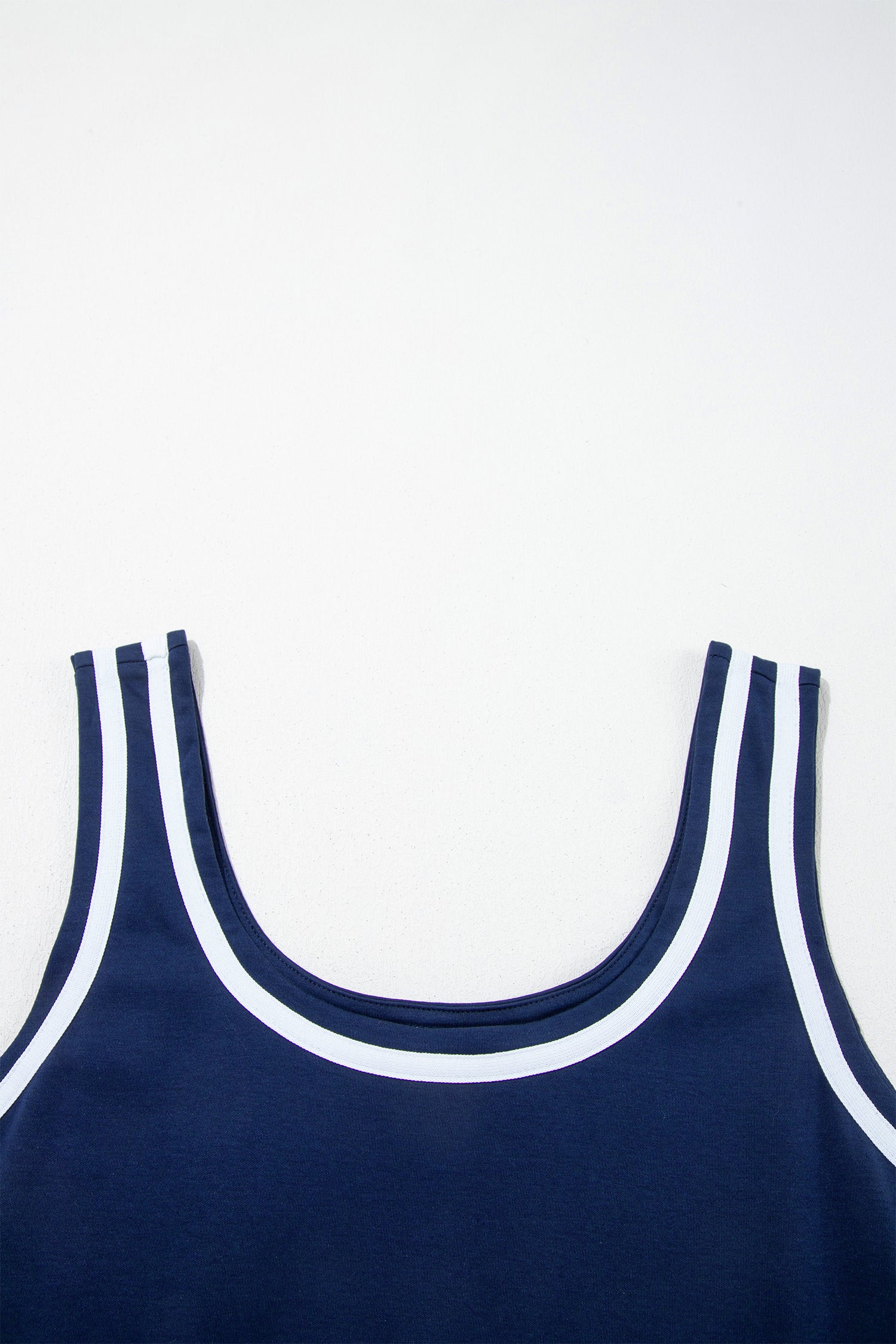 Dirty blue Contrast Trim U Neck Sleeveless Mini Dress with Shorts 2pcs Set