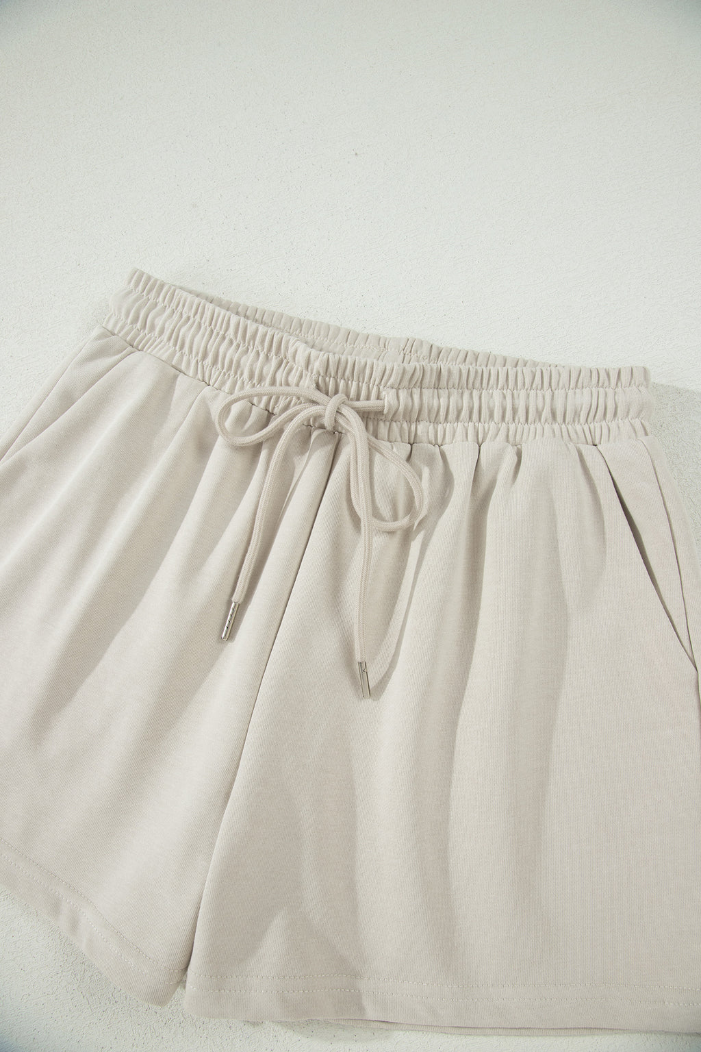 Smoke Gray Solid Color Puffy Loose Top Drawstring Shorts 2pcs Outfit