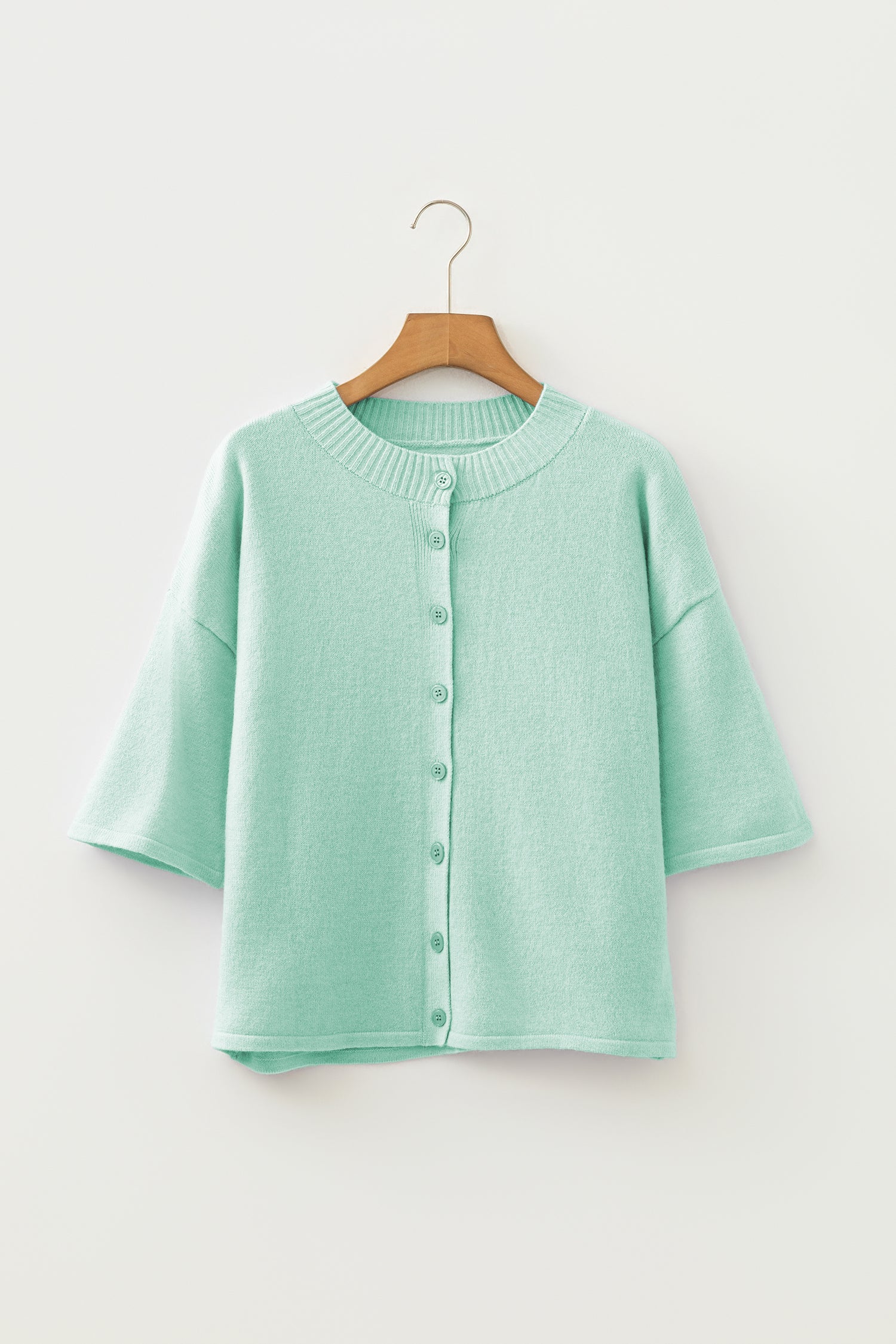 Beau Blue 3/4 Sleeve Boxy Knit Button Down Sweater Cardigan