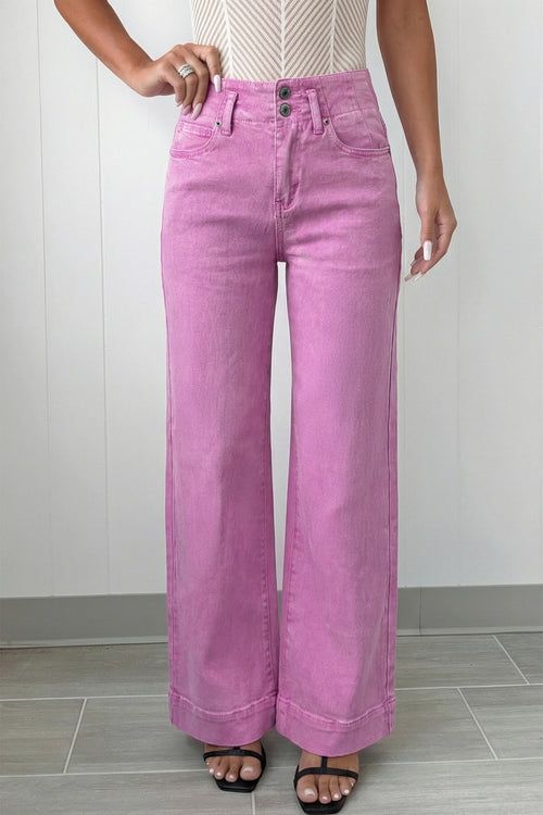 Black 2-Button High Waist Wide Leg Jeans
