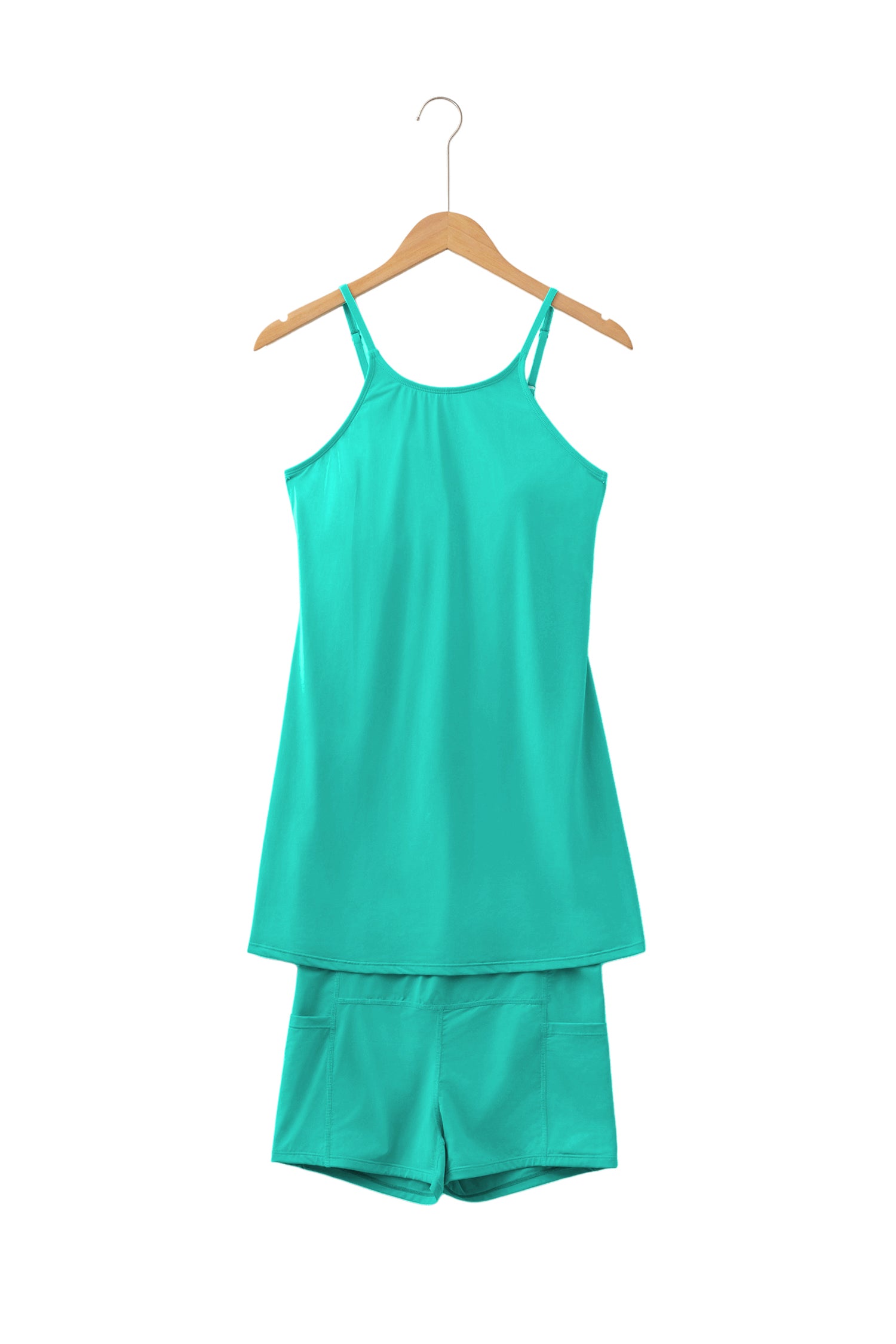 Bright Pink Solid Color Tunic Tank Dress Athletic Shorts Two Piece Set