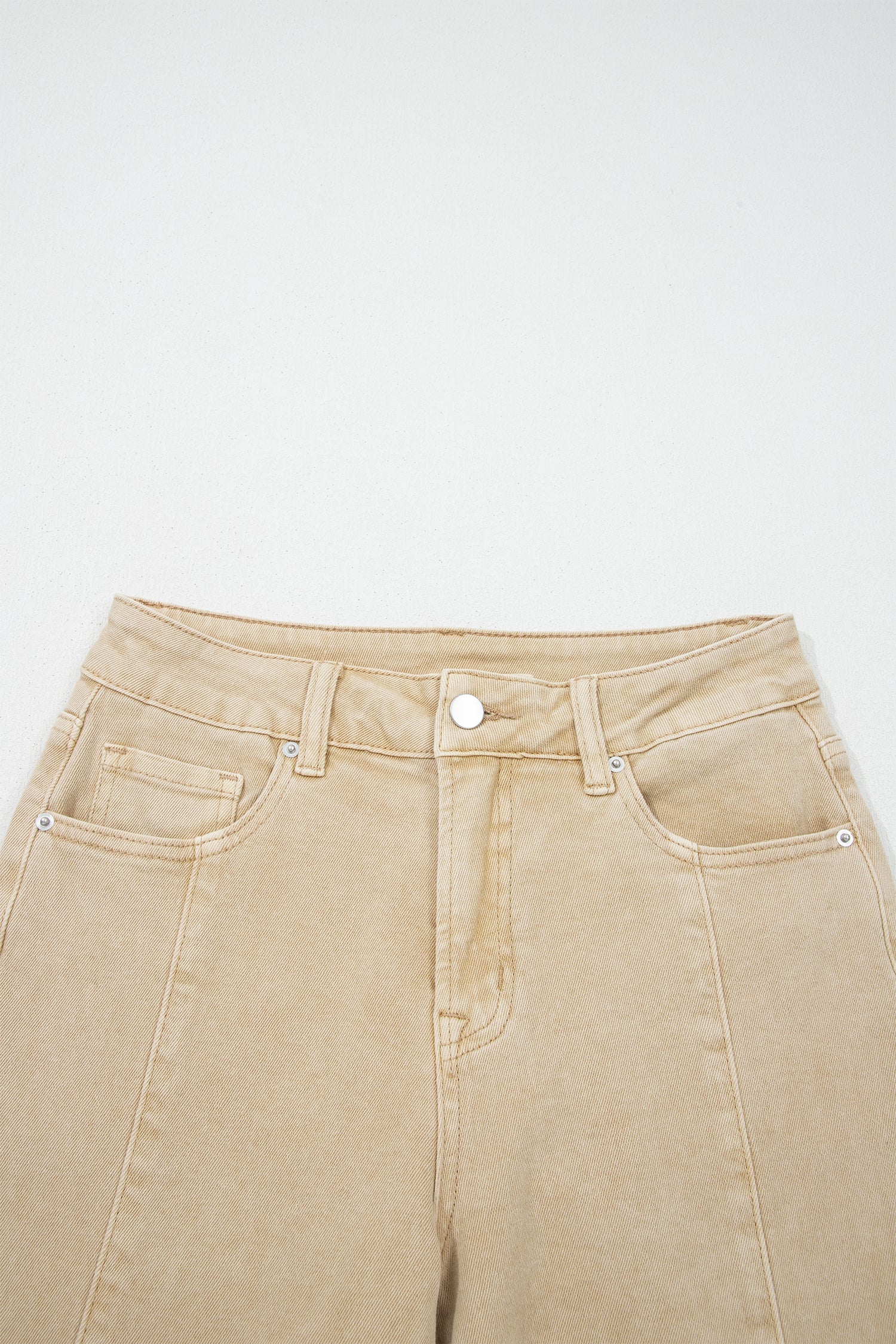 Red Sandalwood Solid Color Seamed Center Wide Leg Cropped Jeans