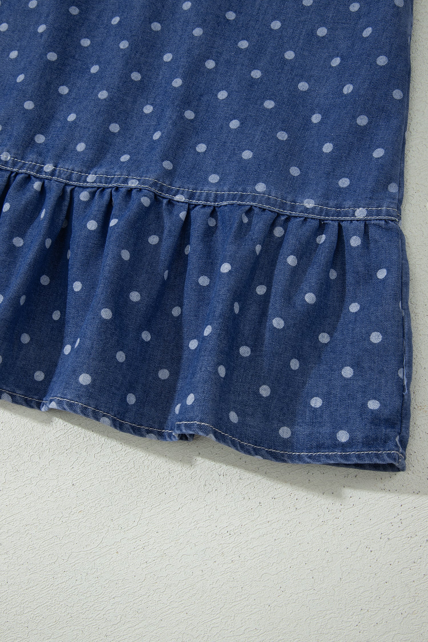 Blue Polka Dot Ruffle Hem Sleeveless Shift Dress Mini Vacation Wholesale