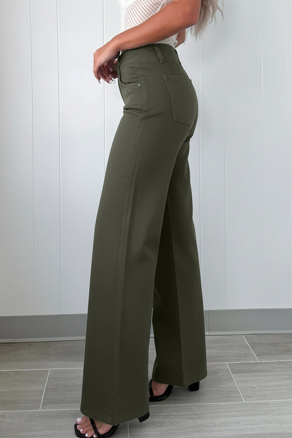 Black 2-Button High Waist Wide Leg Jeans