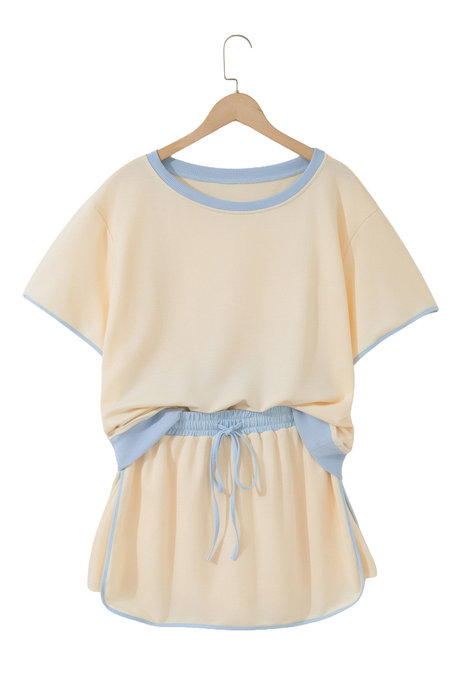 Apricot Colorblock Edge Drop Shoulder T Shirt and Skort 2Pcs Set